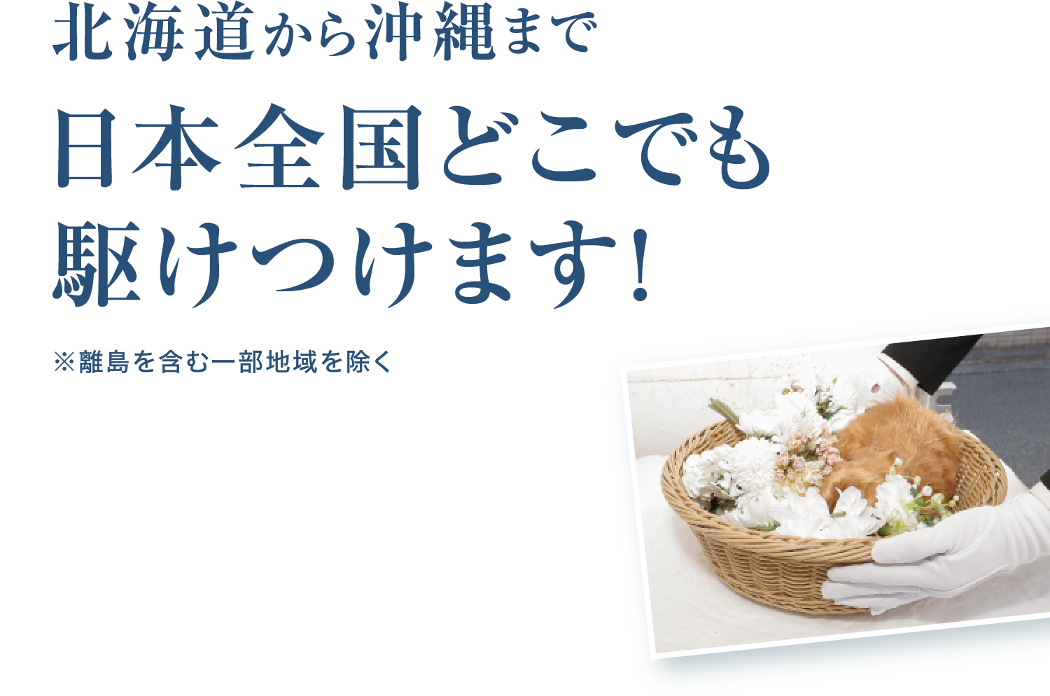 北海道から沖縄まで日本全国どこでも駆けつけます!※離島を含む一部地域を除く